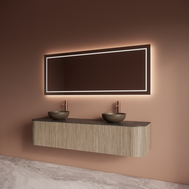 Wastafelmeubel Gliss Alluro 180cm Corn Silk Ribbel motief met Curve incl. topblad