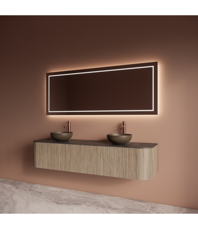 Wastafelmeubel Gliss Alluro 180cm Corn Silk Ribbel motief met Curve incl. topblad