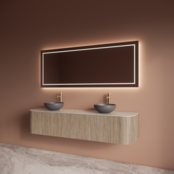 Wastafelmeubel Gliss Alluro 180cm Corn Silk Ribbel motief met Curve incl. topblad