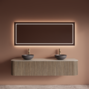 Wastafelmeubel Gliss Alluro 180cm Corn Silk Ribbel motief met Curve incl. topblad