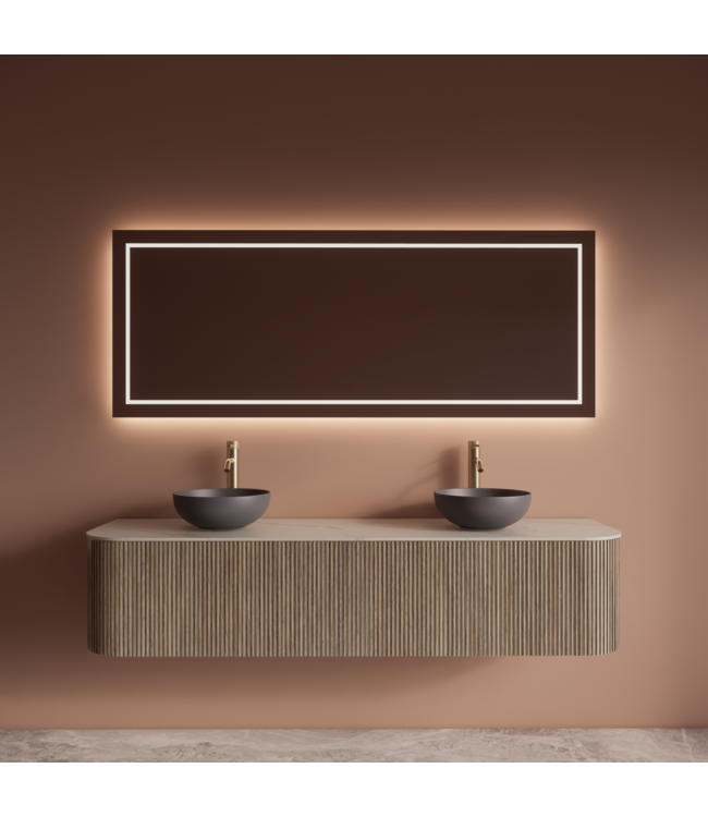 Wastafelmeubel Gliss Alluro 180cm Corn Silk Ribbel motief met Curve incl. topblad