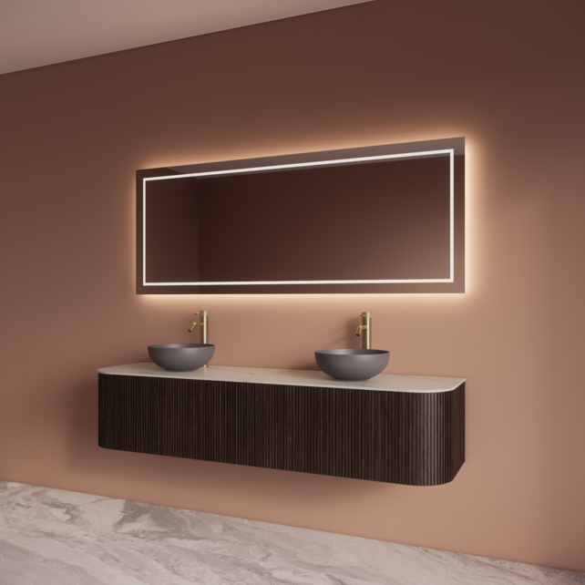 Wastafelmeubel Gliss Alluro 180cm Ebony Ribbel motief met Curve incl. topblad