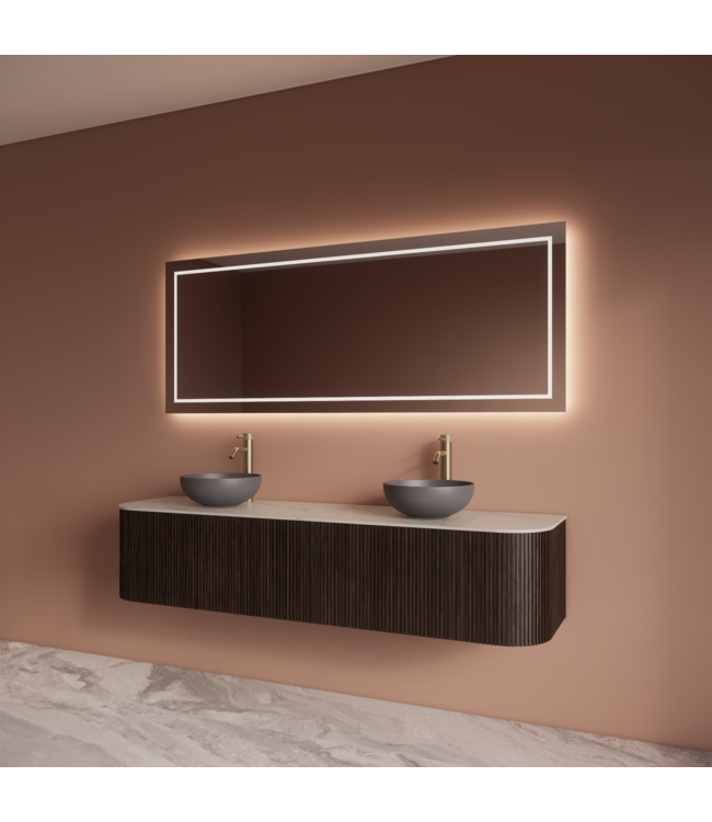 Wastafelmeubel Gliss Alluro 180cm Ebony Ribbel motief met Curve incl. topblad