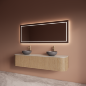 Wastafelmeubel Gliss Alluro 180cm Mist Ribbel motief met Curve incl. topblad