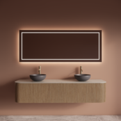 Wastafelmeubel Gliss Alluro 180cm Mist Ribbel motief met Curve incl. topblad