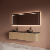 Wastafelmeubel Gliss Alluro 180cm Mist Ribbel motief met Curve incl. topblad