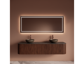 Wastafelmeubel Gliss Alluro 180cm Walnoot Ribbel motief met Curve incl. topblad