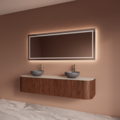 Wastafelmeubel Gliss Alluro 180cm Walnoot Ribbel motief met Curve incl. topblad