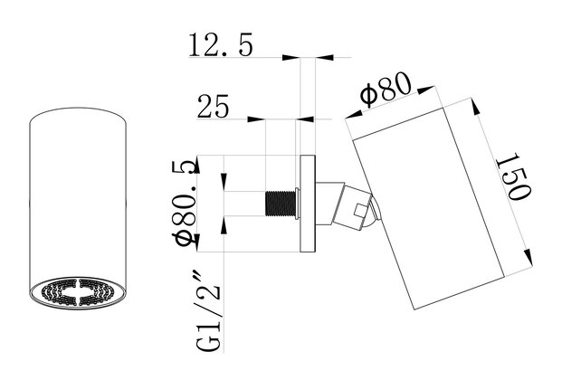 Hoofddouche UniMatch Beam Mat Zwart rond 1 stand met muurbevestiging - 29.7821