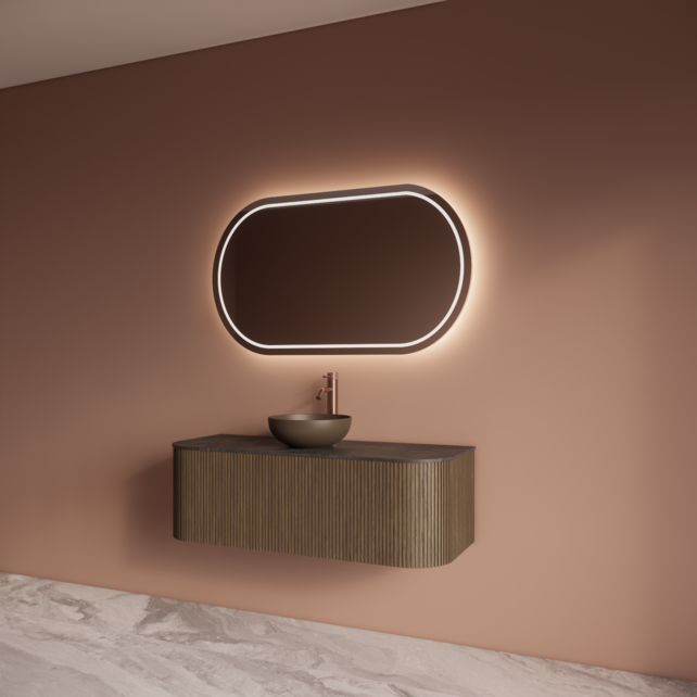 Spiegel Gliss Agon Ovaal 120cm sensor bediening met dimbaar licht - geinteg. Spiegelverwarming