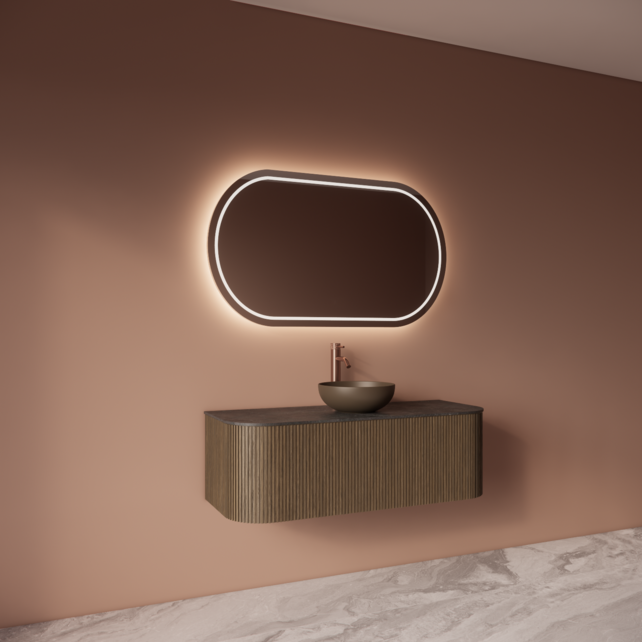 Spiegel Gliss Agon Ovaal 120cm sensor bediening met dimbaar licht - geinteg. Spiegelverwarming