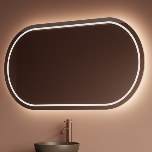 Spiegel Gliss Agon Ovaal 150cm sensor bediening met dimbaar licht - geinteg. Spiegelverwarming