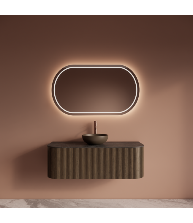 Spiegel Gliss Agon Ovaal 150cm sensor bediening met dimbaar licht - geinteg. Spiegelverwarming