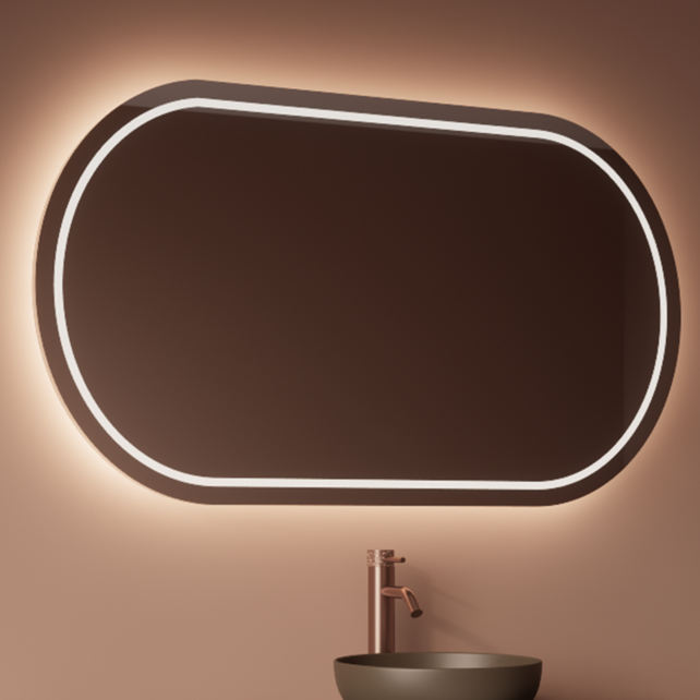 Spiegel Gliss Agon Ovaal 160cm sensor bediening met dimbaar licht - geinteg. Spiegelverwarming