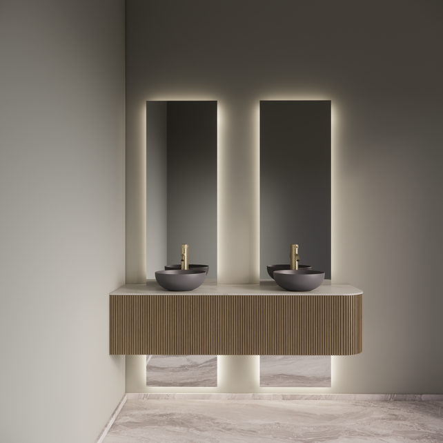 Spiegel Gliss Celeste 120x40cm 2-delig - sensorbediening met dimbaar licht - Spiegelverwarming