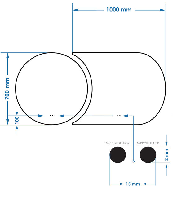 Spiegel Gliss Eris 70 + 100x70 cm 2-delig - sensor bediening met dimbaar licht - Spiegelverwarming