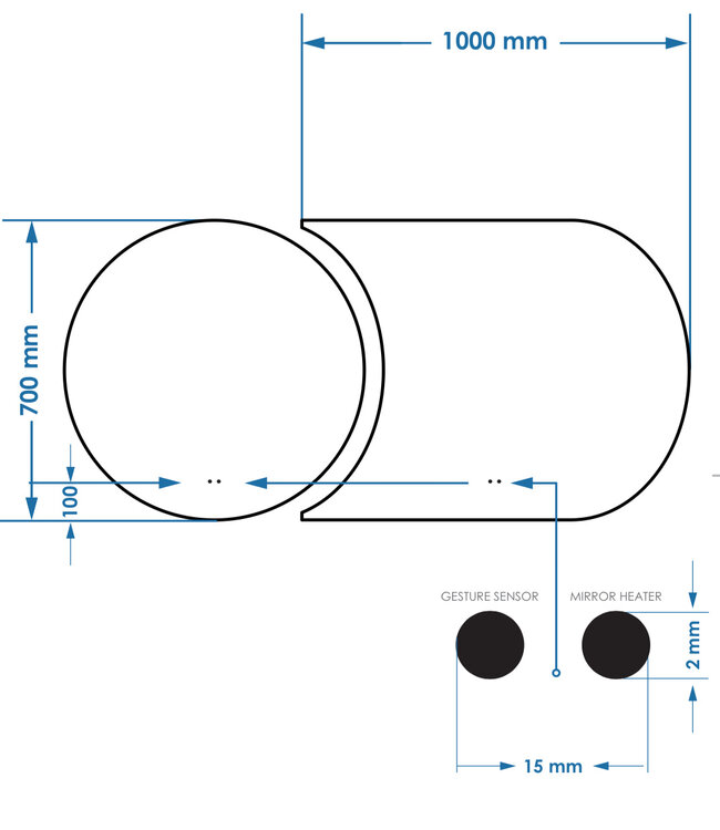 Spiegel Gliss Eris 70 + 100x70 cm 2-delig - sensor bediening met dimbaar licht - Spiegelverwarming