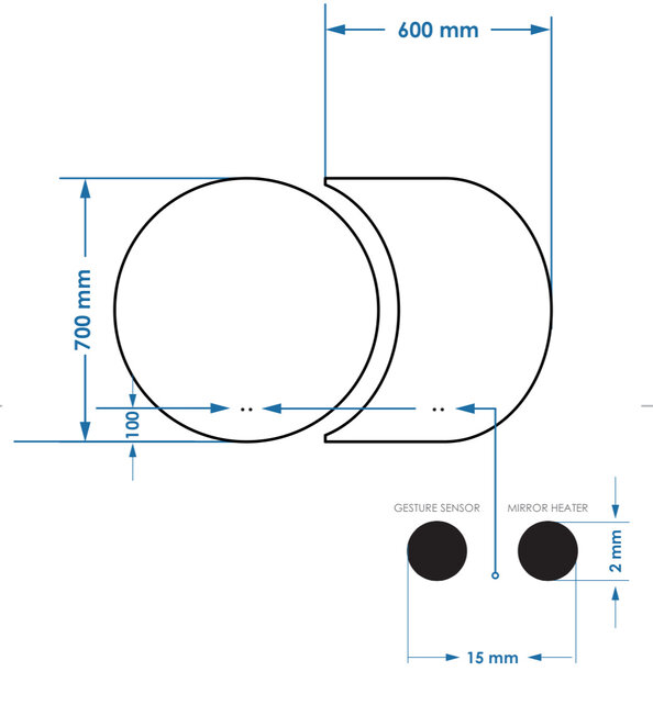 Spiegel Gliss Eris 70 + 60x70 cm 2-delig - sensor bediening met dimbaar licht - Spiegelverwarming