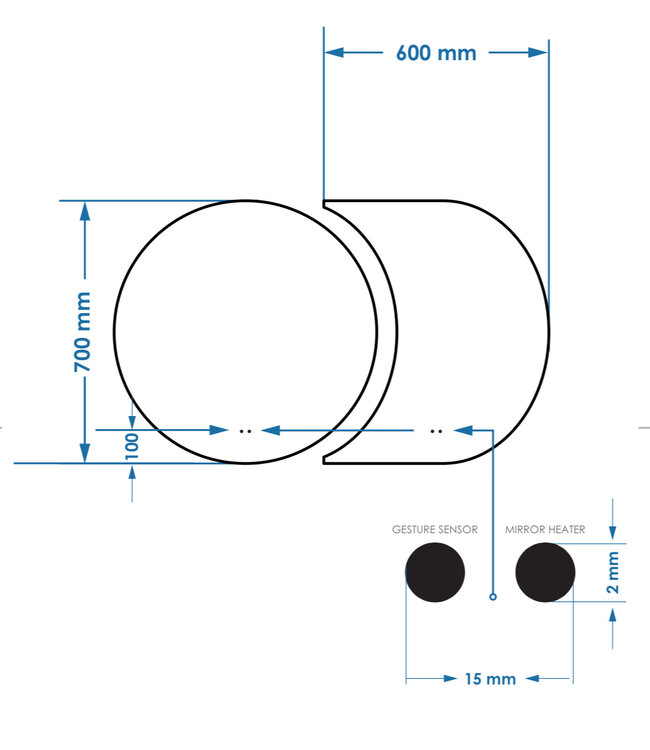 Spiegel Gliss Eris 70 + 60x70 cm 2-delig - sensor bediening met dimbaar licht - Spiegelverwarming