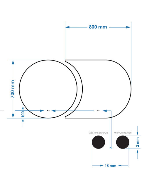 Spiegel Gliss Eris 70 + 80x70 cm 2-delig - sensor bediening met dimbaar licht - Spiegelverwarming