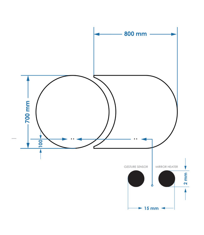 Spiegel Gliss Eris 70 + 80x70 cm 2-delig - sensor bediening met dimbaar licht - Spiegelverwarming