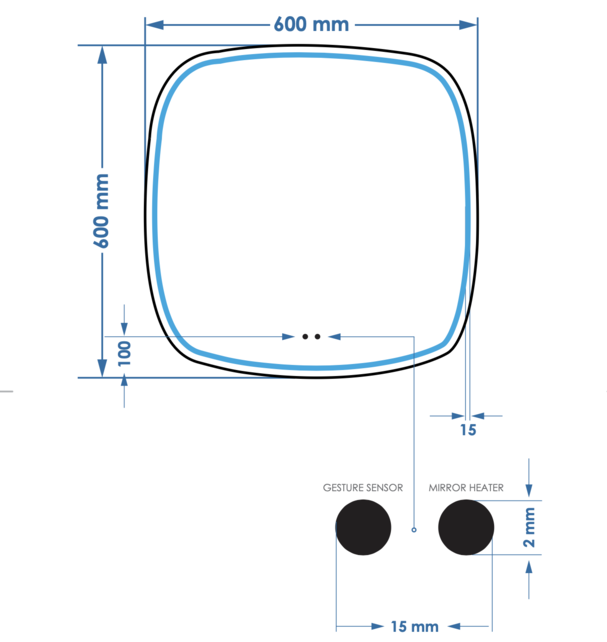 Spiegel Gliss Axis Organisch 60cm sensor bediening met dimbaar licht - geinteg. Spiegelverwarming