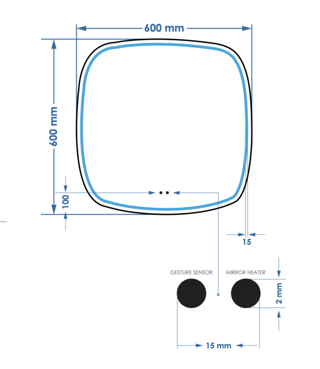 Spiegel Gliss Axis Organisch 60cm sensor bediening met dimbaar licht - geinteg. Spiegelverwarming
