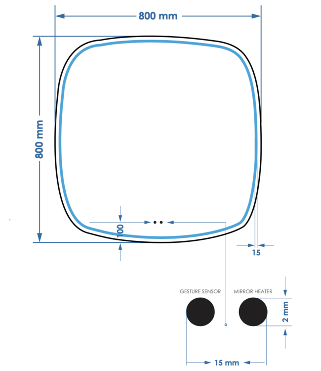 Spiegel Gliss Axis Organisch 80cm sensor bediening met dimbaar licht - geinteg. Spiegelverwarming
