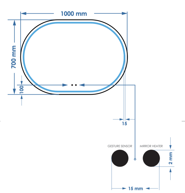 Spiegel Gliss Agon Ovaal 100cm sensor bediening met dimbaar licht - geinteg. Spiegelverwarming