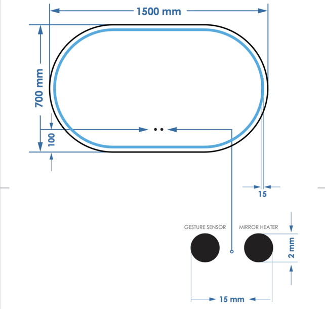 Spiegel Gliss Agon Ovaal 150cm sensor bediening met dimbaar licht - geinteg. Spiegelverwarming