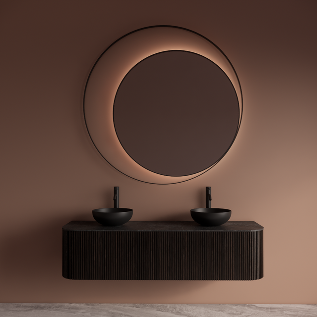 Spiegel Gliss Kosmos Zwart Rond 80cm sensor bediening met dimbaar licht - Spiegelverwarming