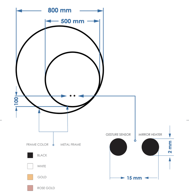 Spiegel Gliss Kosmos Zwart Rond 100cm sensor bediening met dimbaar licht - Spiegelverwarming