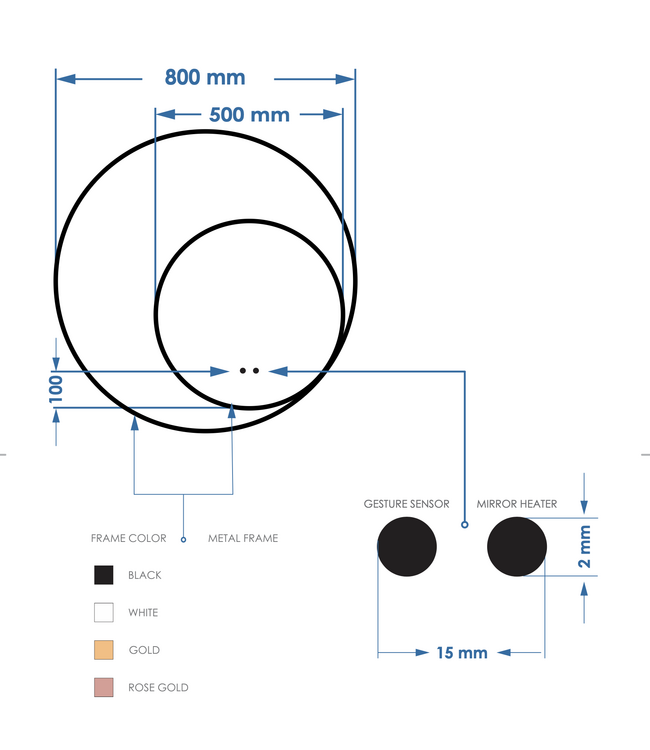 Spiegel Gliss Kosmos Zwart Rond 100cm sensor bediening met dimbaar licht - Spiegelverwarming