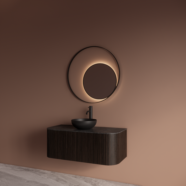 Spiegel Gliss Kosmos Zwart Rond 120cm sensor bediening met dimbaar licht - Spiegelverwarming