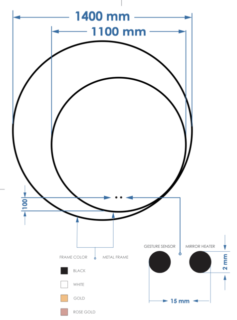 Spiegel Gliss Kosmos Copper Rond 140cm sensor bediening met dimbaar licht - Spiegelverwarming