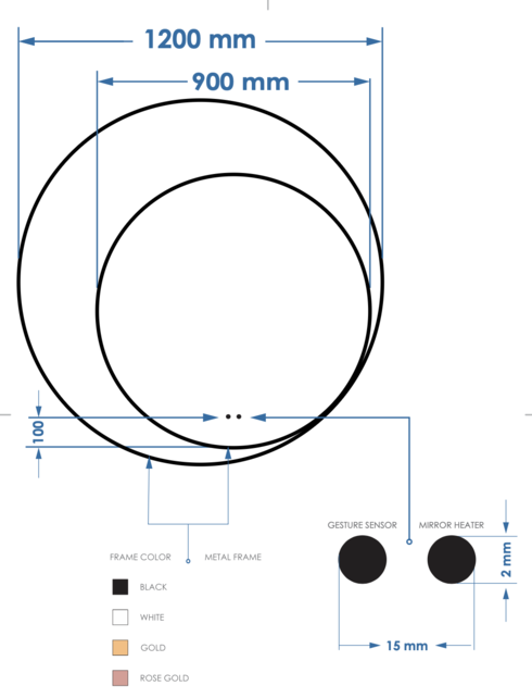 Spiegel Gliss Kosmos Copper Rond 120cm sensor bediening met dimbaar licht - Spiegelverwarming