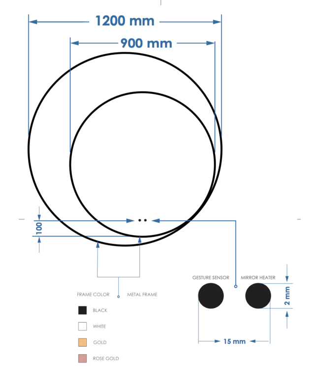Spiegel Gliss Kosmos Copper Rond 120cm sensor bediening met dimbaar licht - Spiegelverwarming
