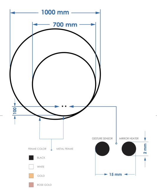 Spiegel Gliss Kosmos Copper Rond 100cm sensor bediening met dimbaar licht - Spiegelverwarming