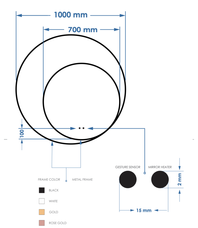 Spiegel Gliss Kosmos Copper Rond 100cm sensor bediening met dimbaar licht - Spiegelverwarming
