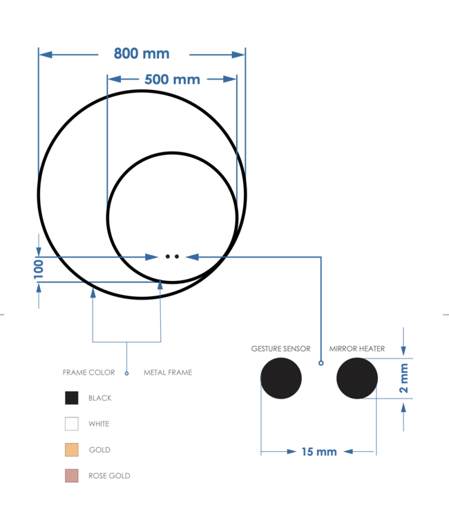 Spiegel Gliss Kosmos Goud Rond 80cm sensor bediening met dimbaar licht - Spiegelverwarming