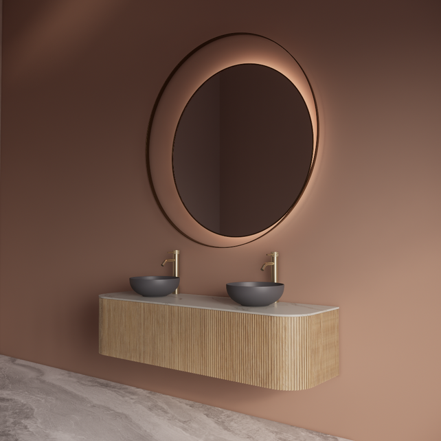 Spiegel Gliss Kosmos Goud Rond 140cm sensor bediening met dimbaar licht - Spiegelverwarming