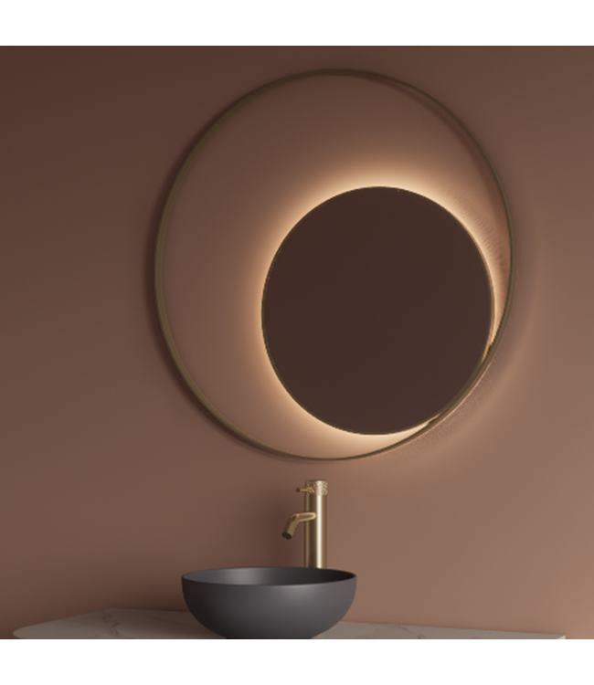 Spiegel Gliss Kosmos Goud Rond 140cm sensor bediening met dimbaar licht - Spiegelverwarming