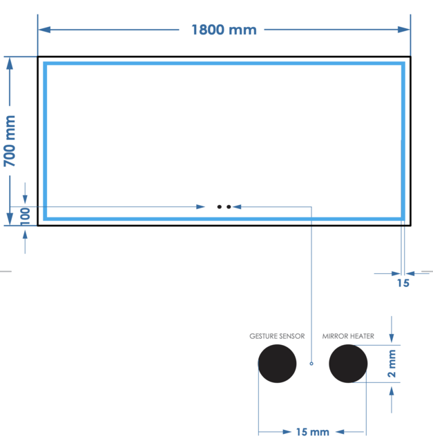 Spiegel Gliss Lenus Rechthoek 180cm sensor bediening met dimbaar licht - Spiegelverwarming