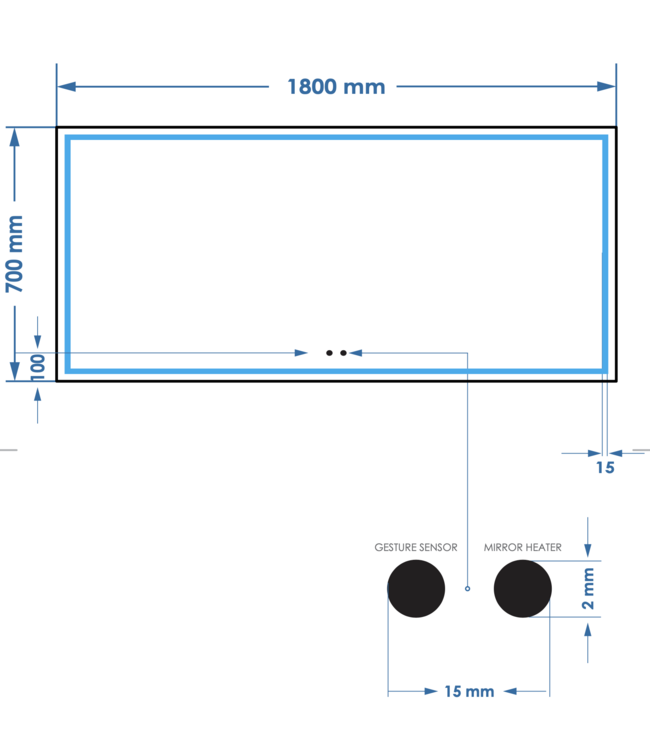 Spiegel Gliss Lenus Rechthoek 180cm sensor bediening met dimbaar licht - Spiegelverwarming