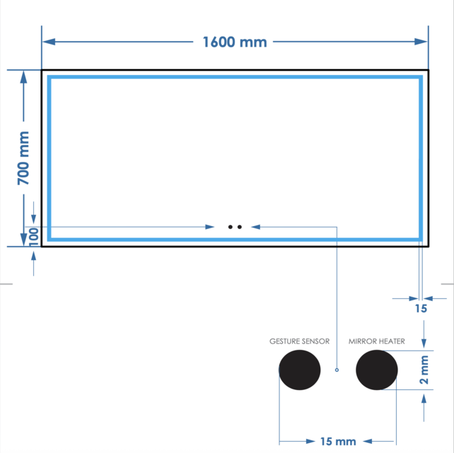 Spiegel Gliss Lenus Rechthoek 160cm sensor bediening met dimbaar licht - Spiegelverwarming