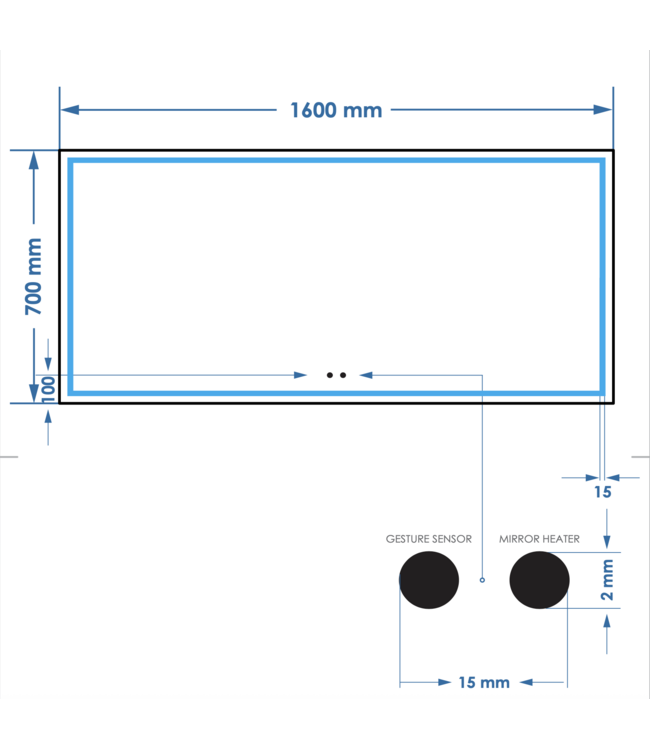 Spiegel Gliss Lenus Rechthoek 160cm sensor bediening met dimbaar licht - Spiegelverwarming