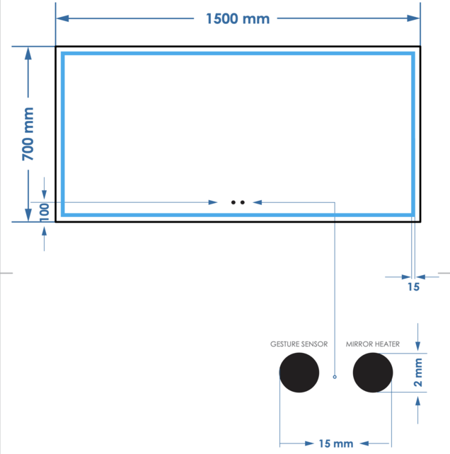 Spiegel Gliss Lenus Rechthoek 150cm sensor bediening met dimbaar licht - Spiegelverwarming