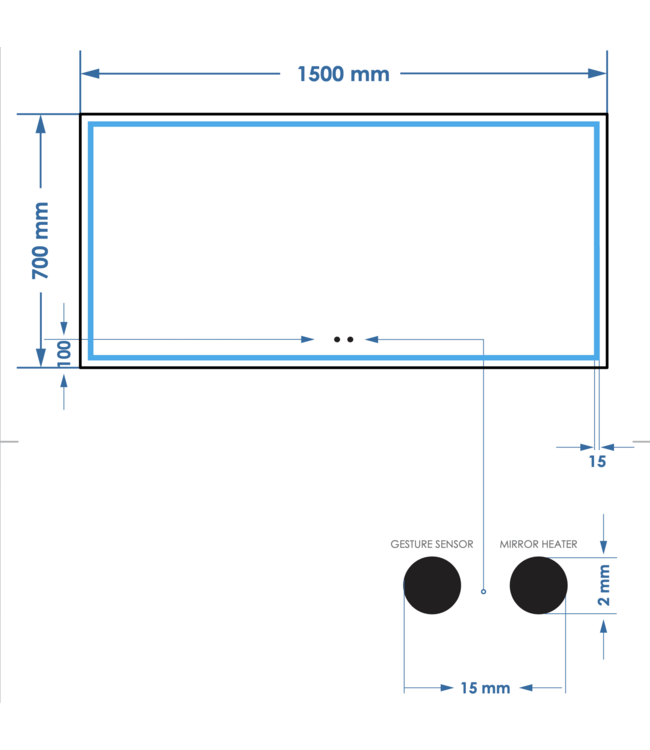 Spiegel Gliss Lenus Rechthoek 150cm sensor bediening met dimbaar licht - Spiegelverwarming