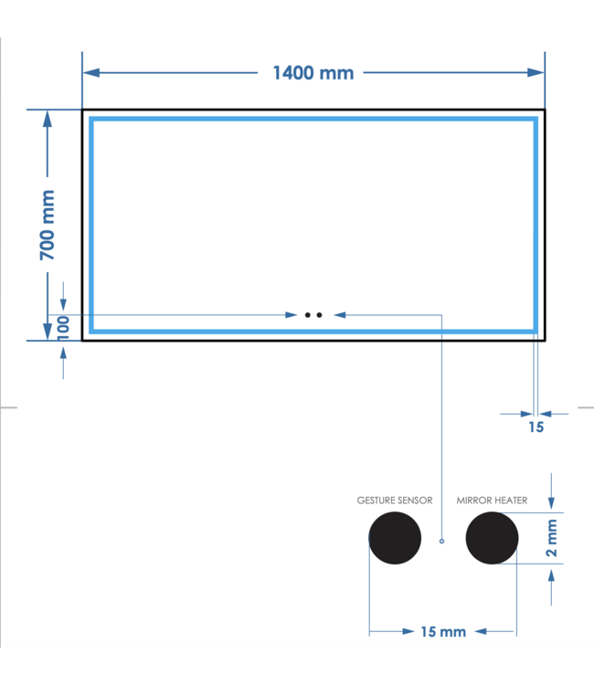 Spiegel Gliss Lenus Rechthoek 140cm sensor bediening met dimbaar licht - Spiegelverwarming