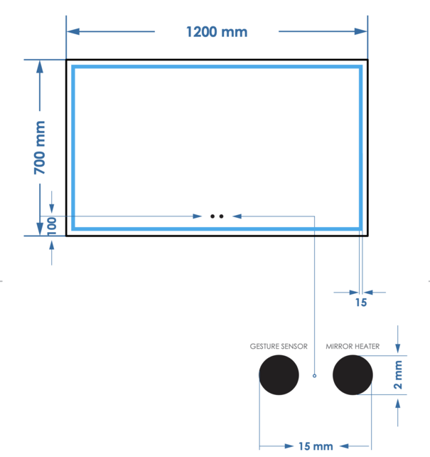 Spiegel Gliss Lenus Rechthoek 120cm sensor bediening met dimbaar licht - Spiegelverwarming